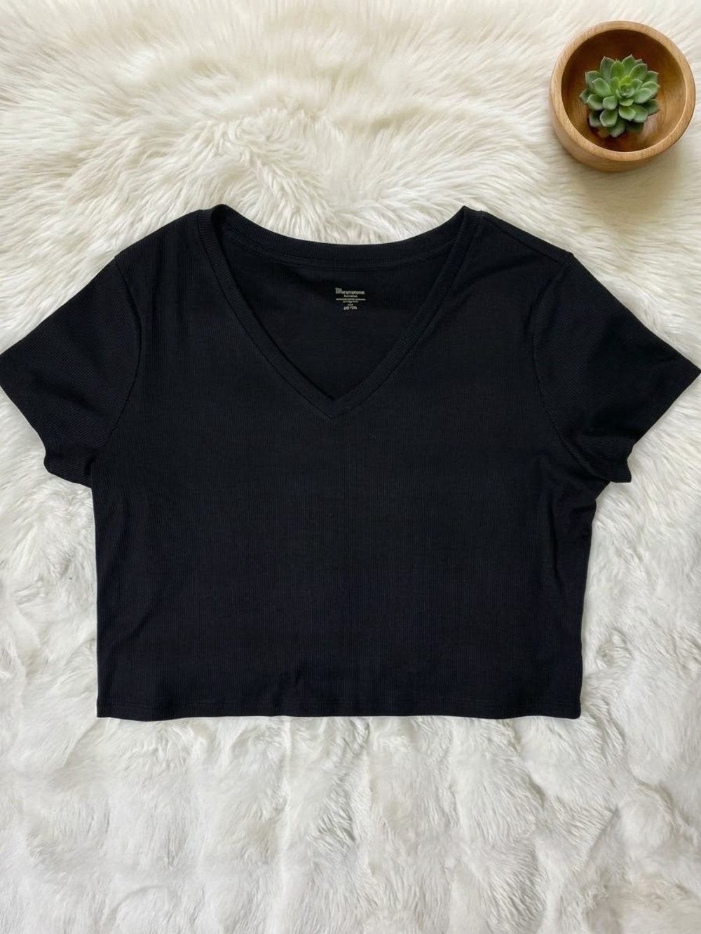 No Boundaries Black Ribbed V-Neck Short Sleeve Crop Top XL 16-18